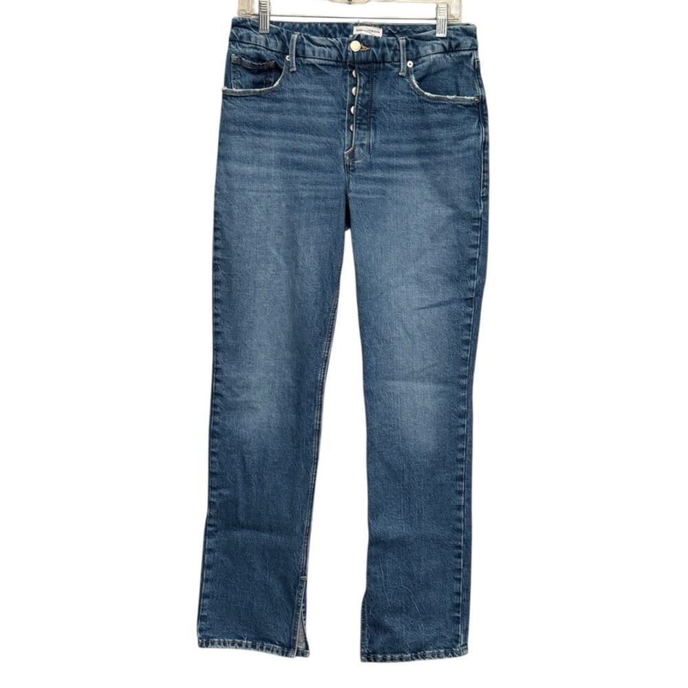 Good American Straight Leg Split Hem Button Fly Jeans Medium Wash Size 8/29 x 30